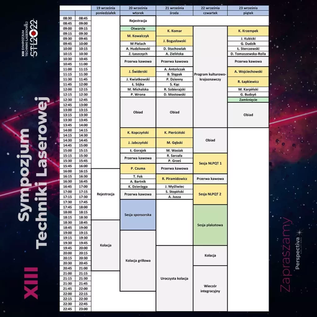Program konferencji STL2022 Sympozjum Techniki Laserowej 2022 w Karpaczu